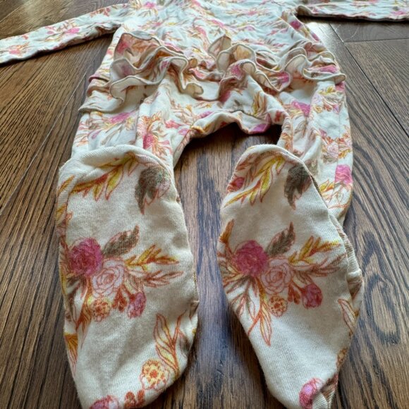 Milkbarn Vintage Floral Organic Cotton Ruffle Zipper Footed Romper 6-9 Months - Picture 7 of 12